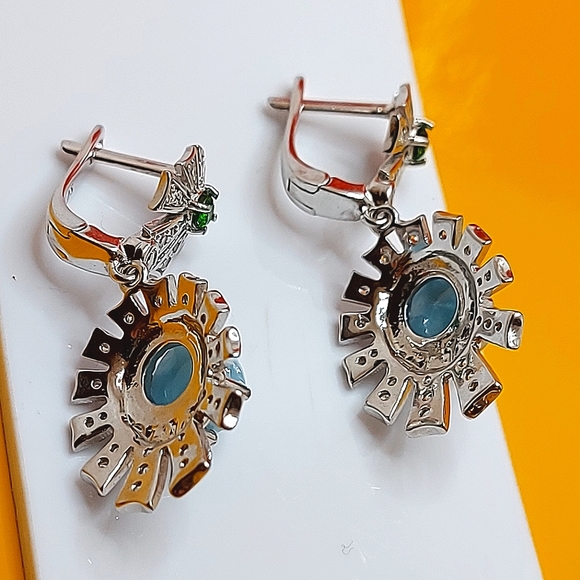 Natural Unheated Larimar 7mm & Cz‎ 925 Sterling Silver Earrings - Picture 4 of 7